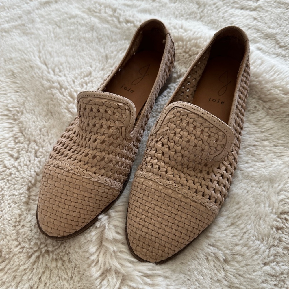 Joie Beige Woven Genuine Leather Loafers Sz 8